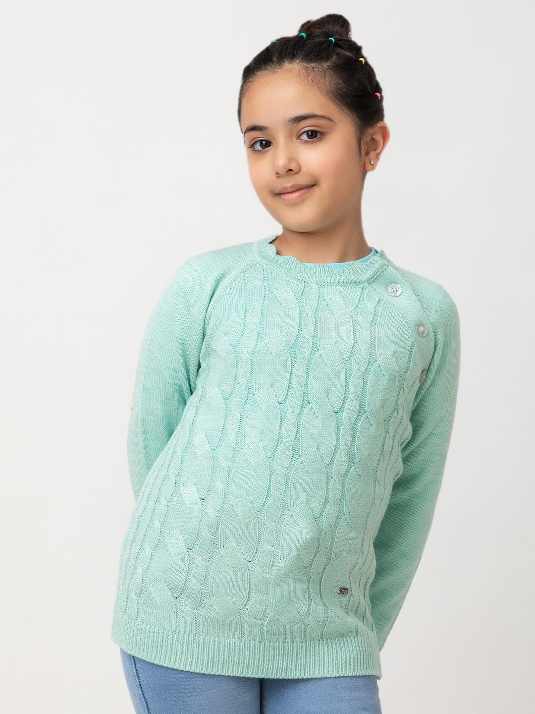 

Purple United Kids Girls Cable Knit Self Design Acrylic Pullover Sweater, Blue