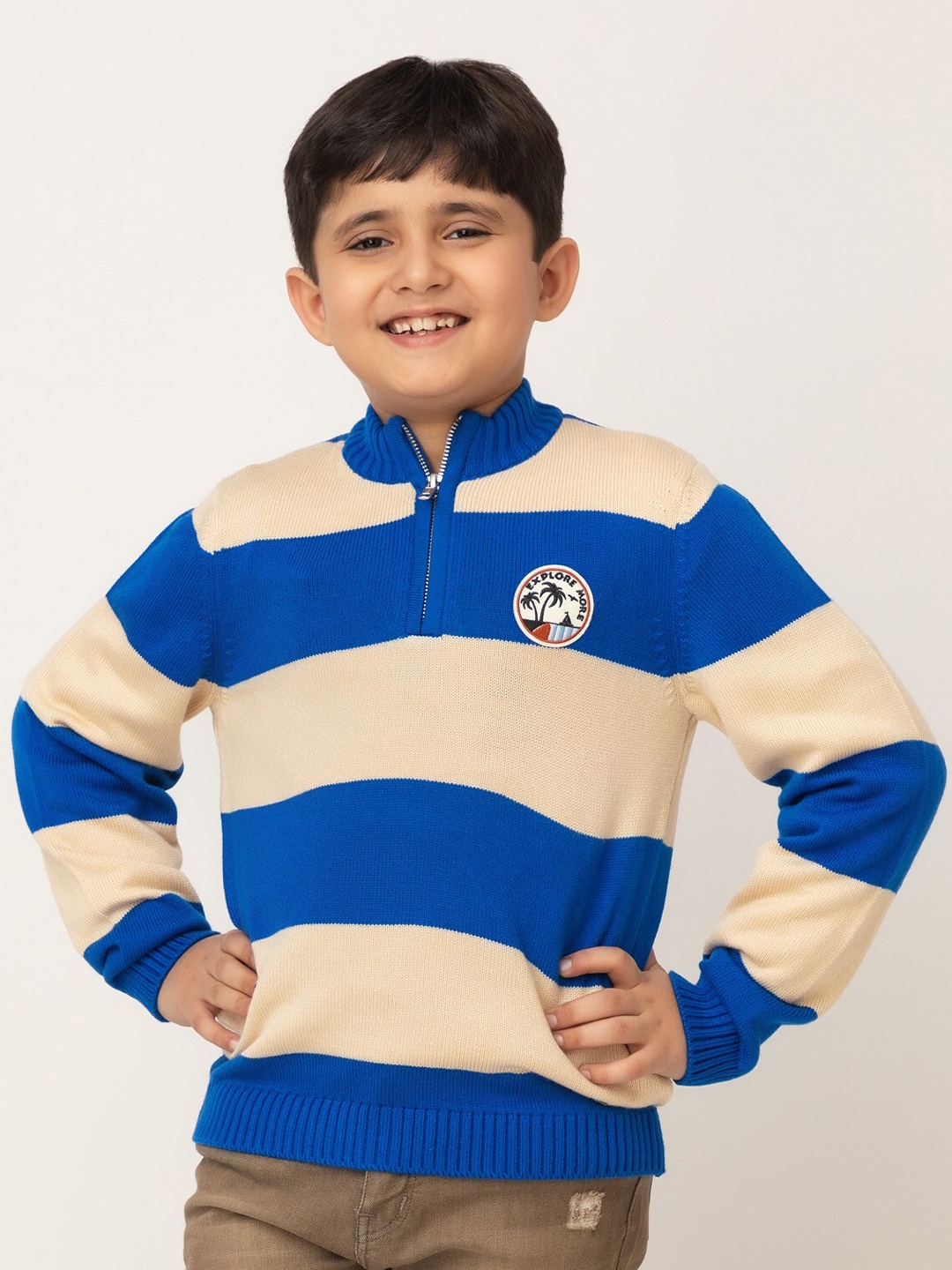 

Purple United Kids Boys Colourblocked Mock Collar Half Zipper Acrylic Pullover Sweater, Blue