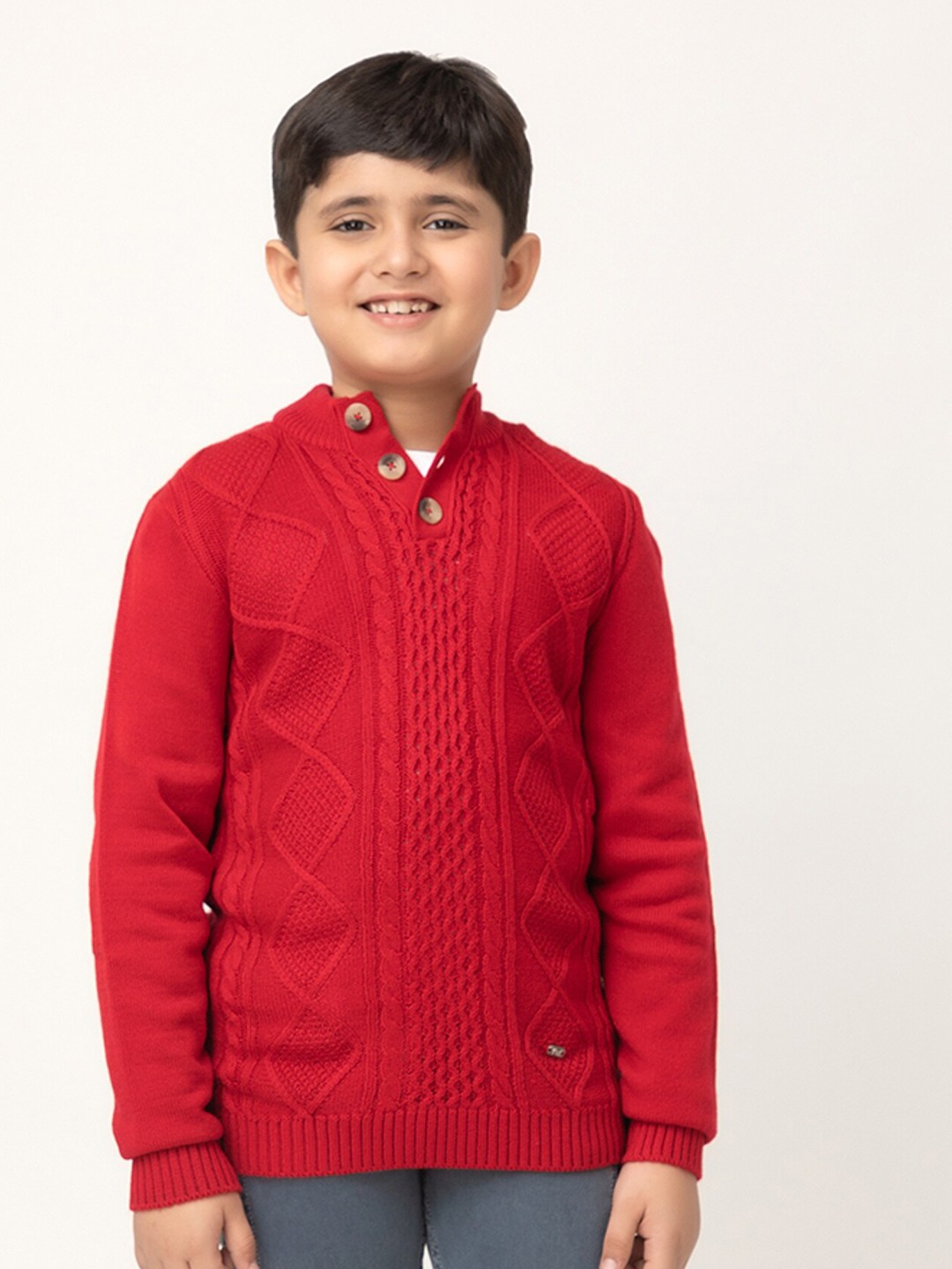 

Purple United Kids Boys Cable Knit Self Design Mock Collar Acrylic Pullover Sweater, Red