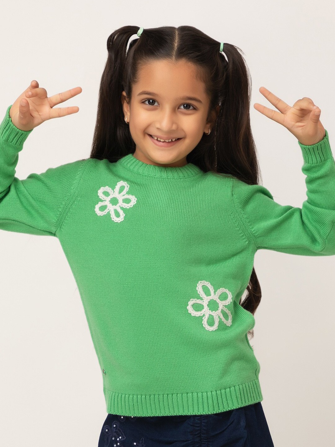 

Purple United Kids Girls Floral Embroidered Acrylic Pullover, Green