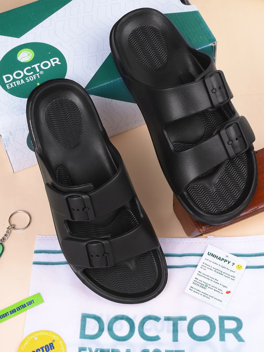 

DOCTOR EXTRA SOFT Men Classic Cushion Lightweight Rubber Sliders With Buckle Detail, Black