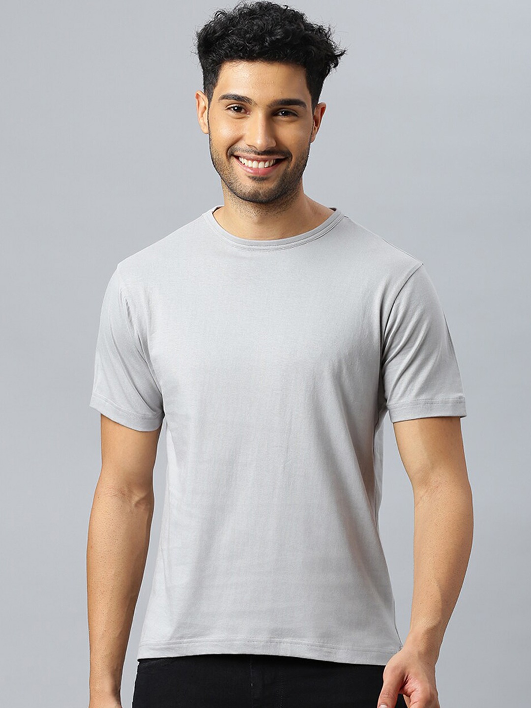 

DON VINO Round Neck Cotton Slim Fit T-shirt, Grey