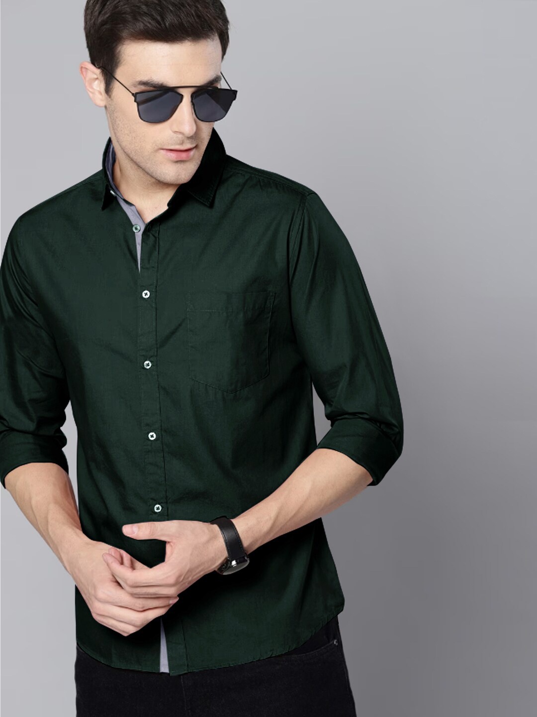 

Tee Projekt Spread Collar Long Sleeves Standard Casual Shirt, Green