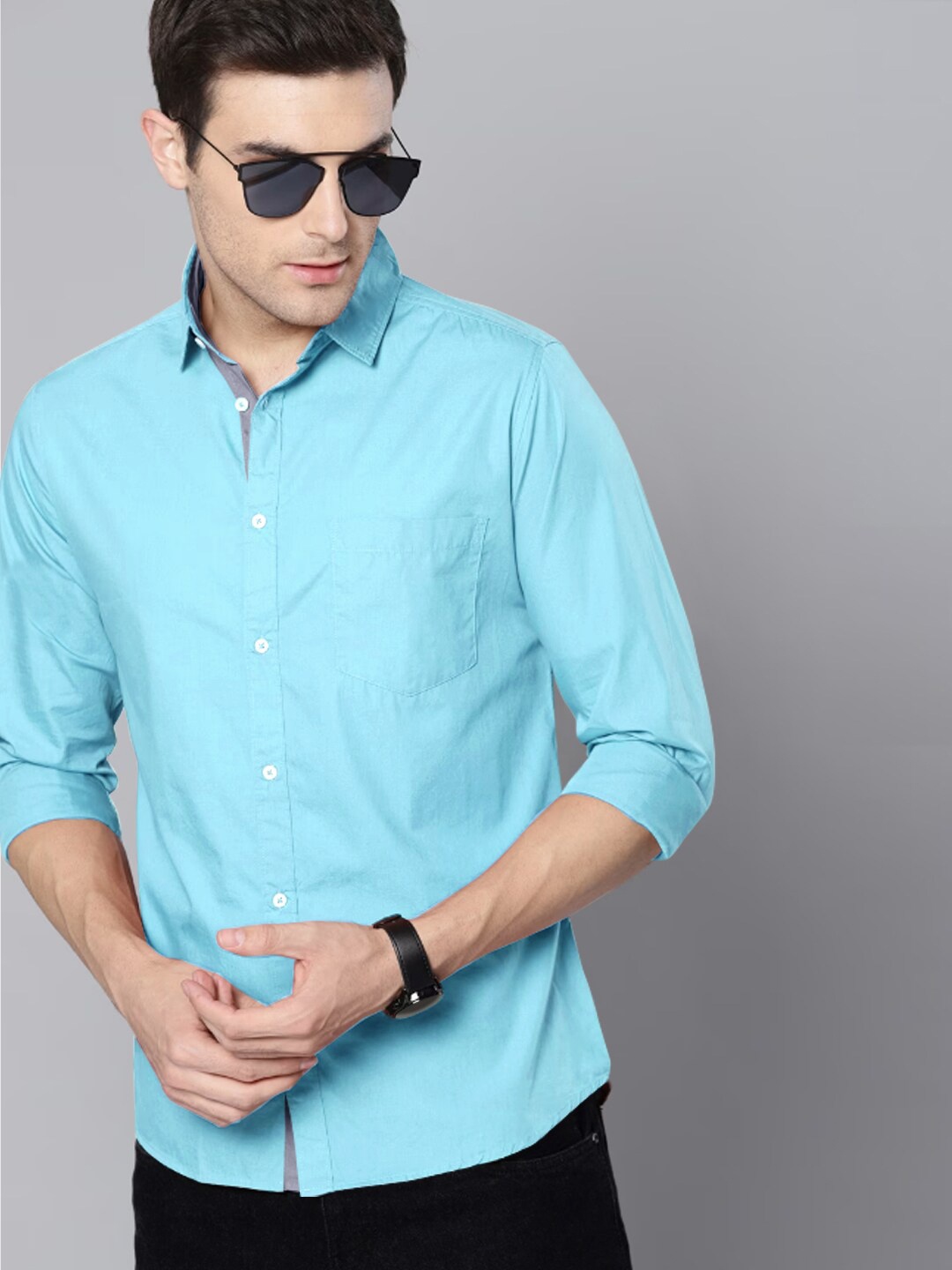 

Tee Projekt Spread Collar Long Sleeves Standard Formal Shirt, Turquoise blue