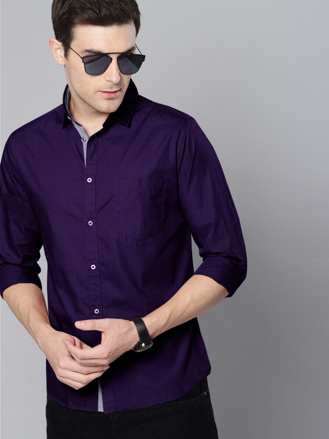 

Tee Projekt Standard Spread Collar Casual Shirt, Purple