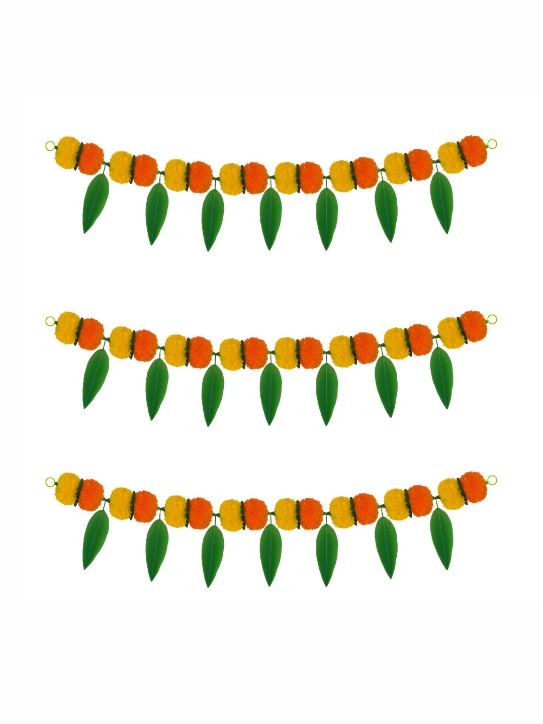 

iHandikart Yellow 3 Pieces Hanging Marigold With Mango Leaf Artificial Flower