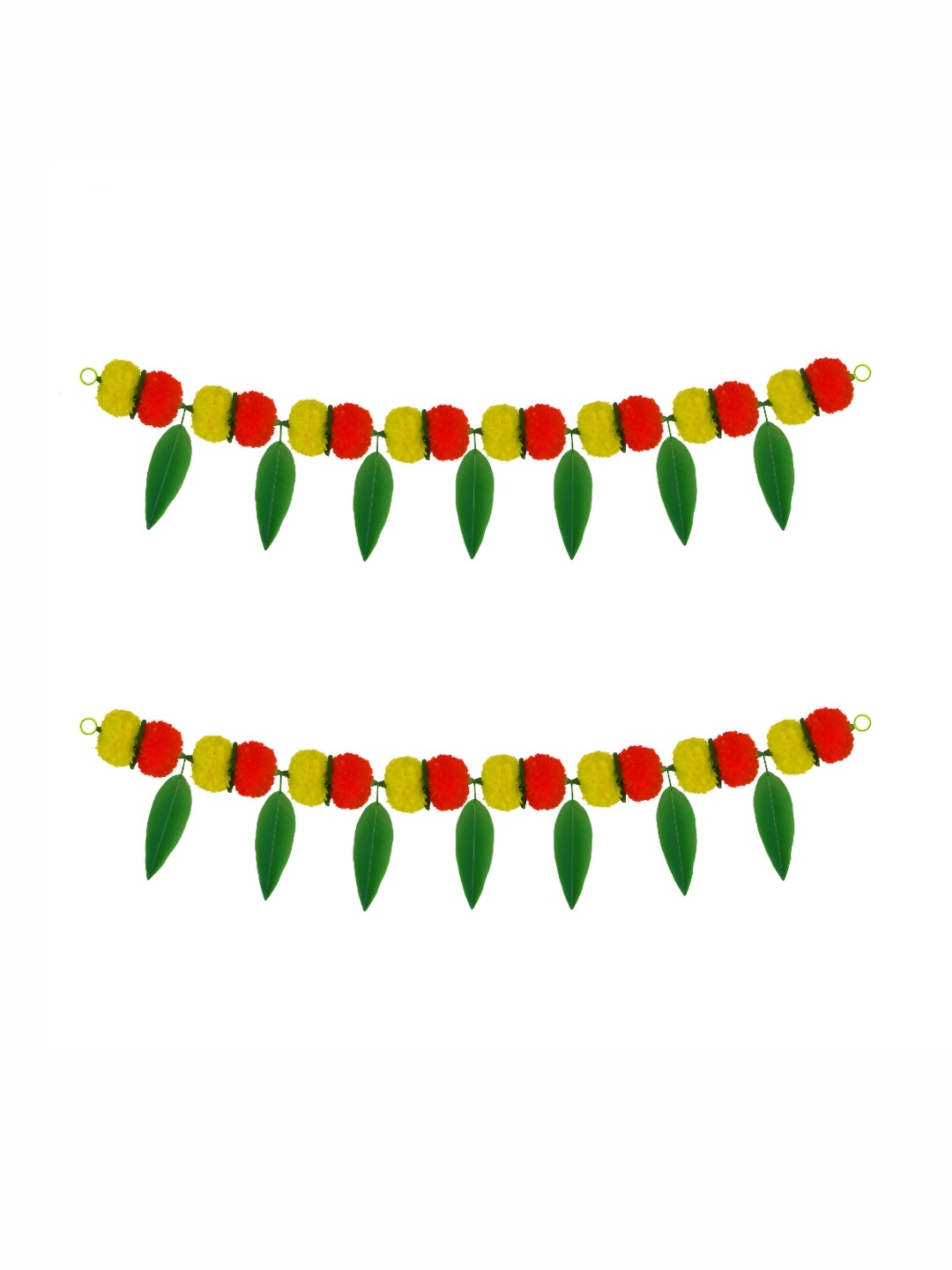 

iHandikart Yellow Orange 2 Pieces Marigold With Mango Leaf Hanging Toran Artificial Flower