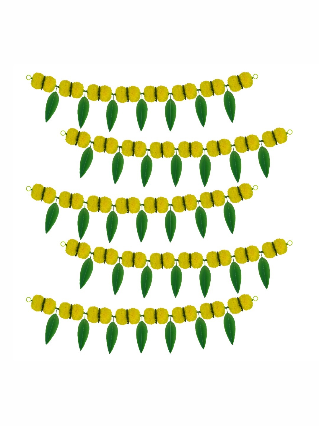 

iHandikart Yellow 5 Pieces Marigold With Mango Leaf Hanging Toran Artificial Flower