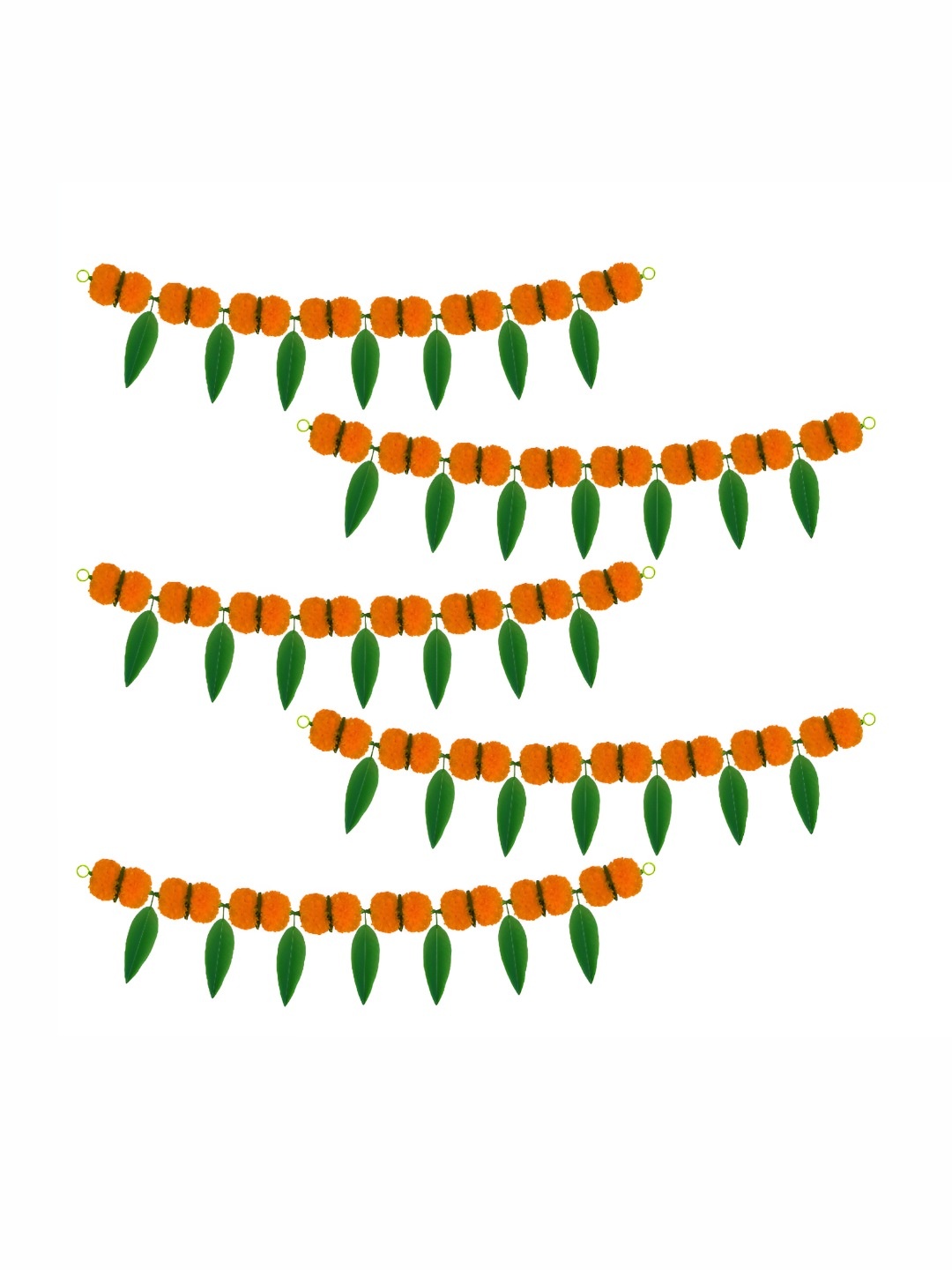 

iHandikart Orange 5 Pieces Marigold With Mango Leaf Hanging Toran Artificial Flower
