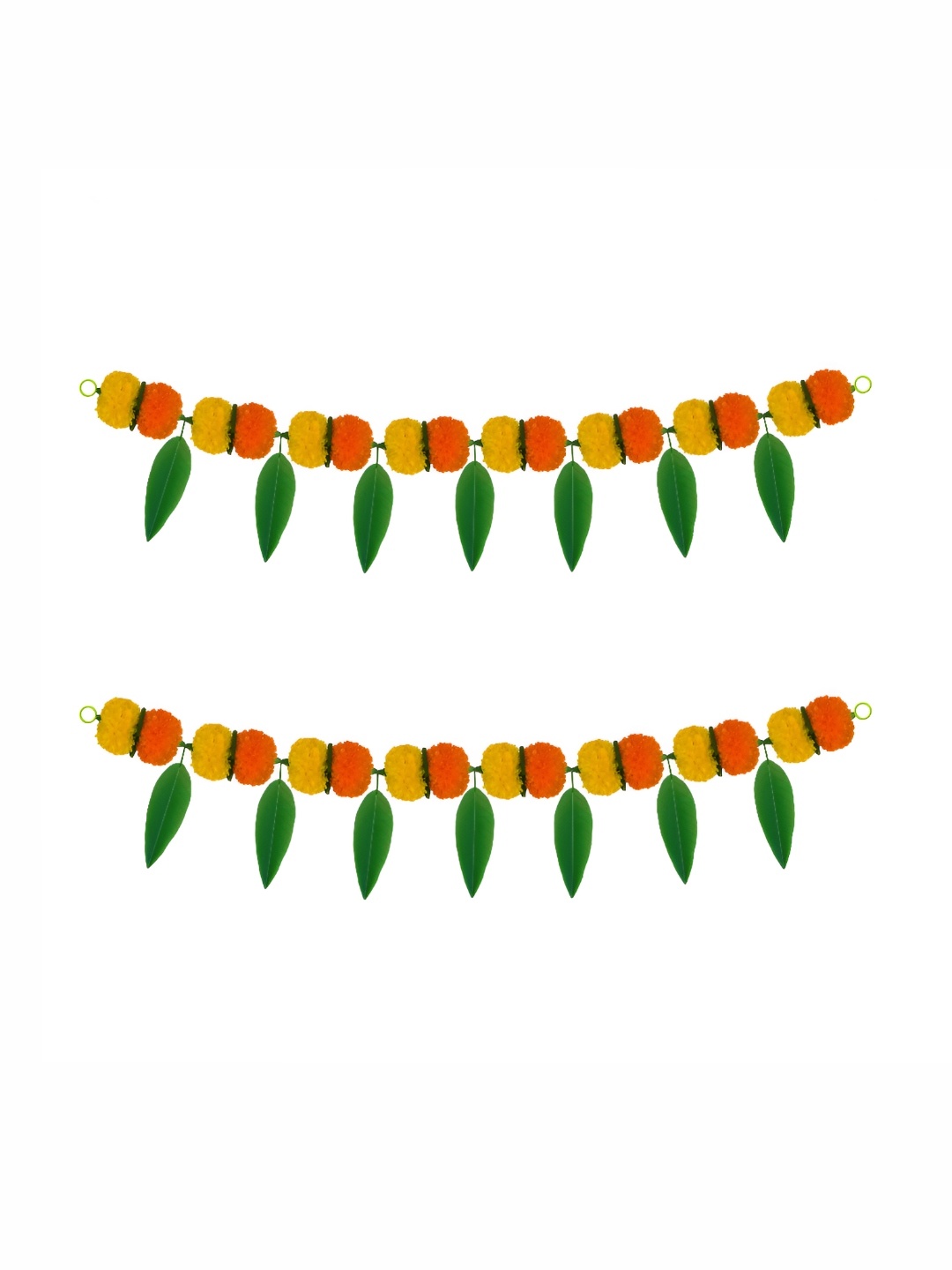 

iHandikart Yellow 2 Pieces Marigold With Mango Leaf Hanging Toran Artificial Flower