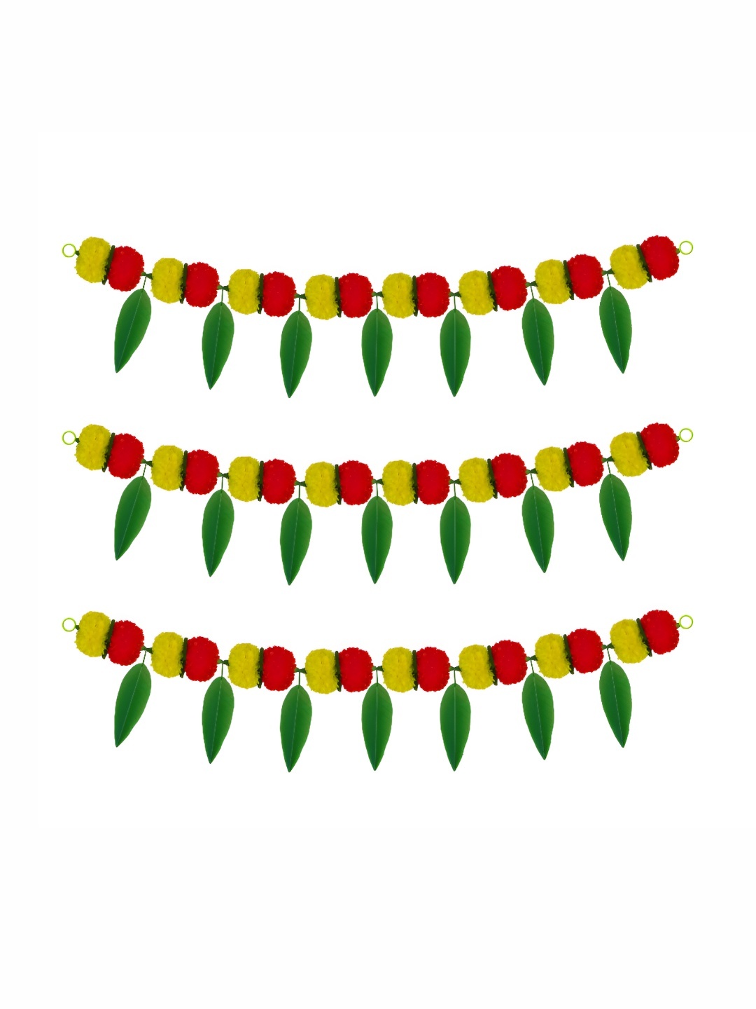 

iHandikart Yellow Red 3 Pieces Hanging Marigold With Mango Leaf Artificial Flower