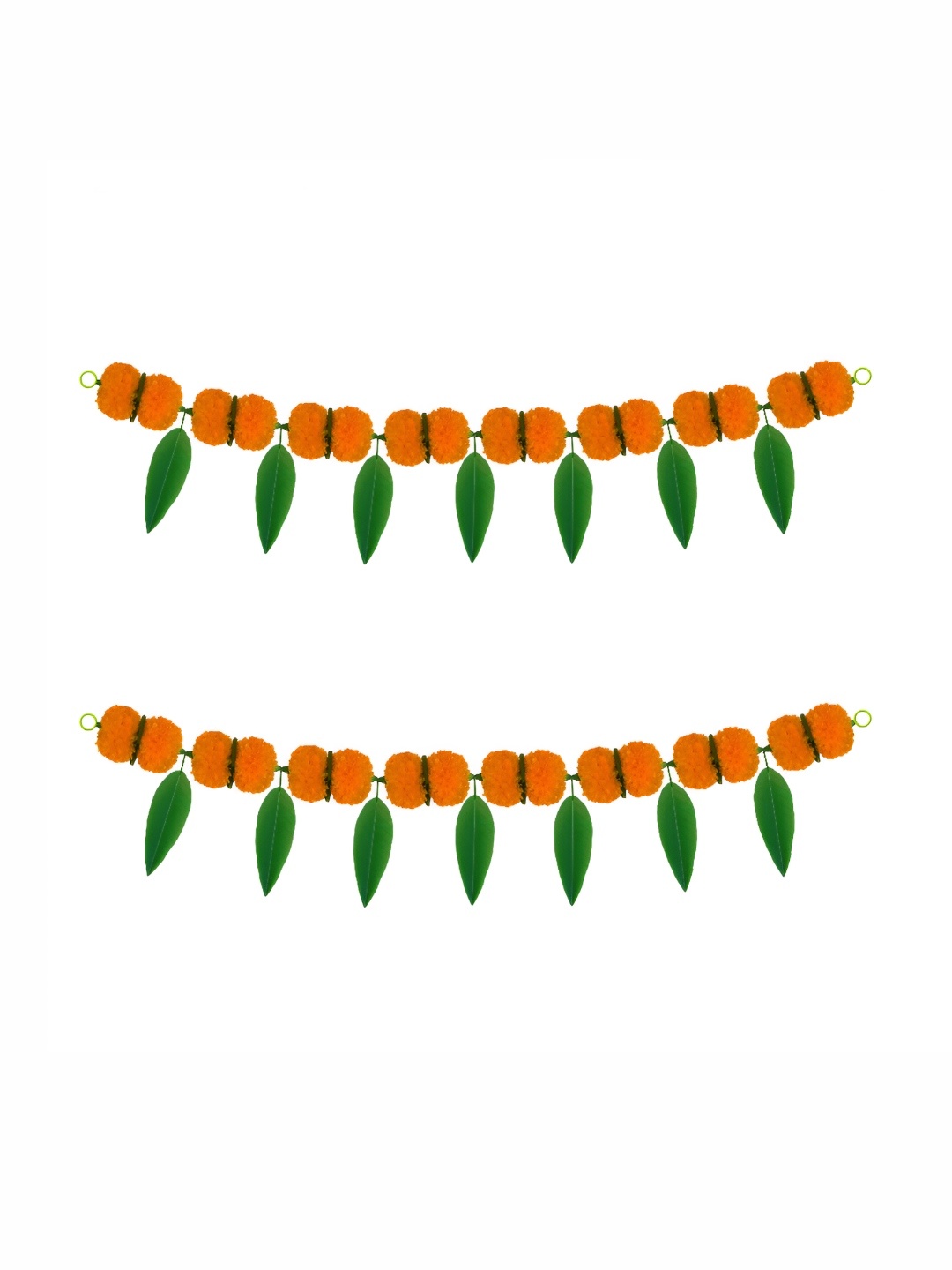 

iHandikart Orange 2 Pieces Marigold With Mango Leaf Hanging Toran Artificial Flower