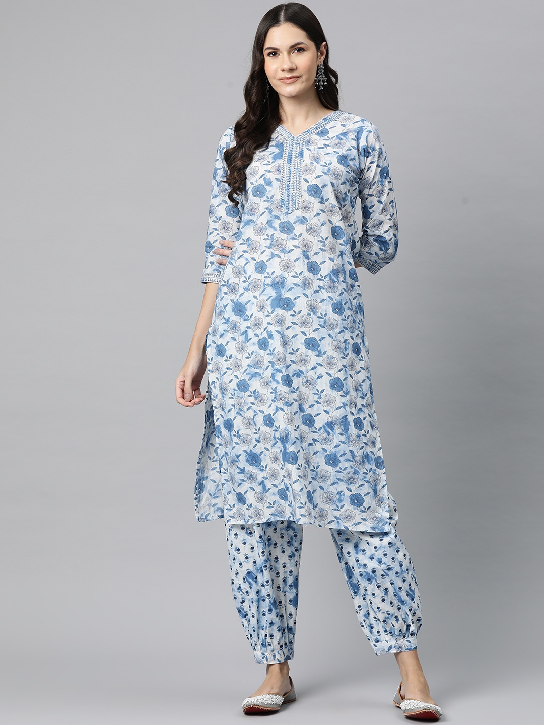 

Readiprint Fashions Floral Printed Regular Pure Cotton Kurta with Salwar, Blue