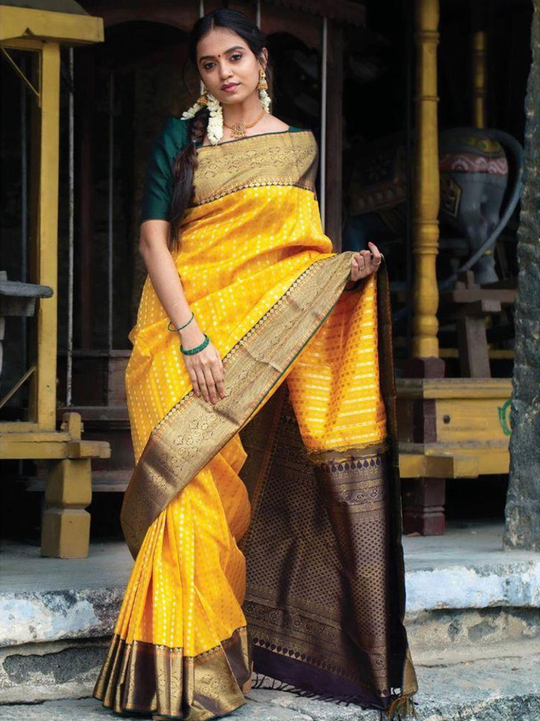 

Visit Wear Ethnic Motifs Woven Design Banarasi Saree, Yellow