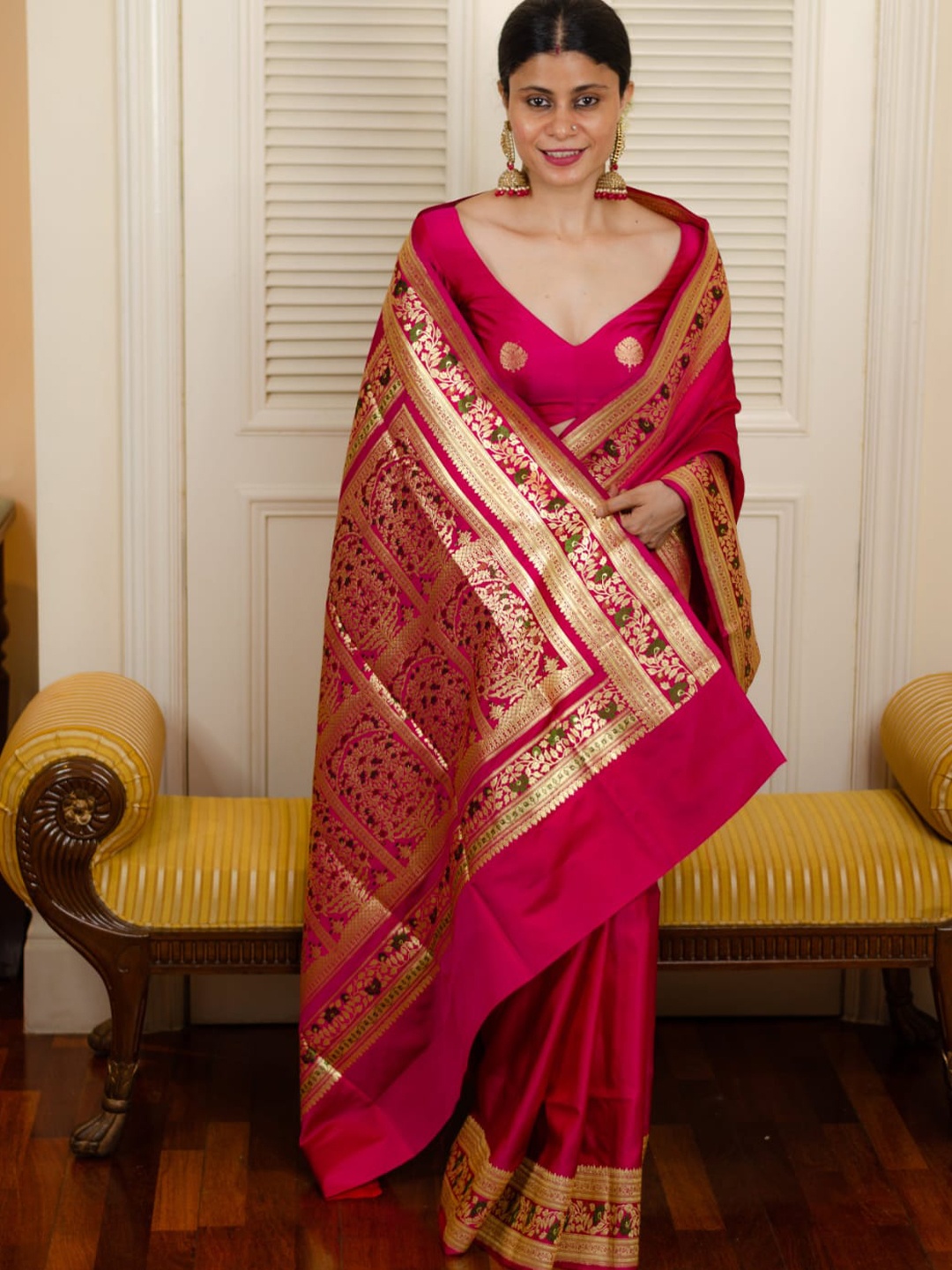 

Visit Wear Ethnic Motifs Woven Design Zari Banarasi Saree, Pink