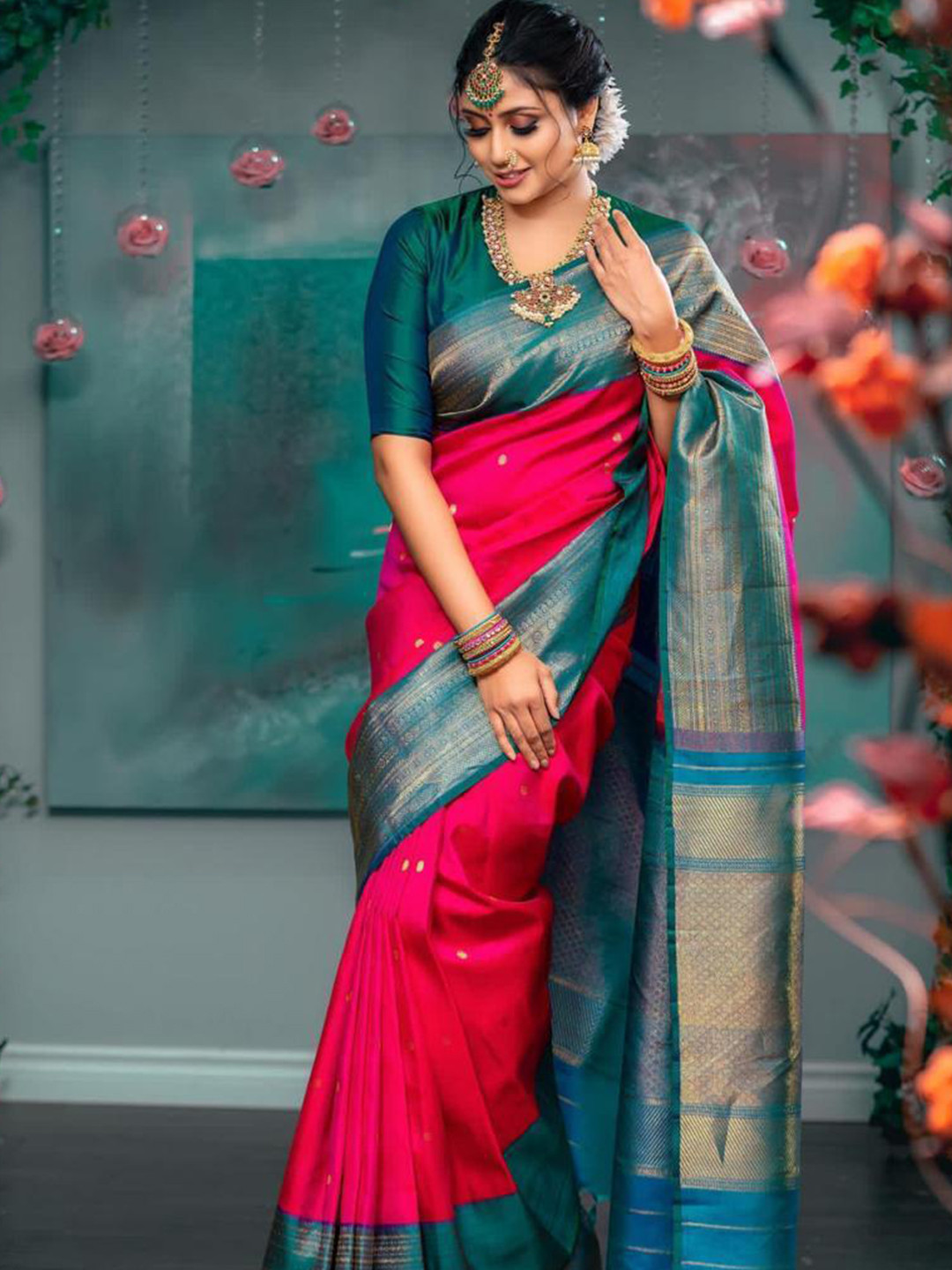 

Visit Wear Ethnic Motifs Woven Design Zari Banarasi Saree, Teal