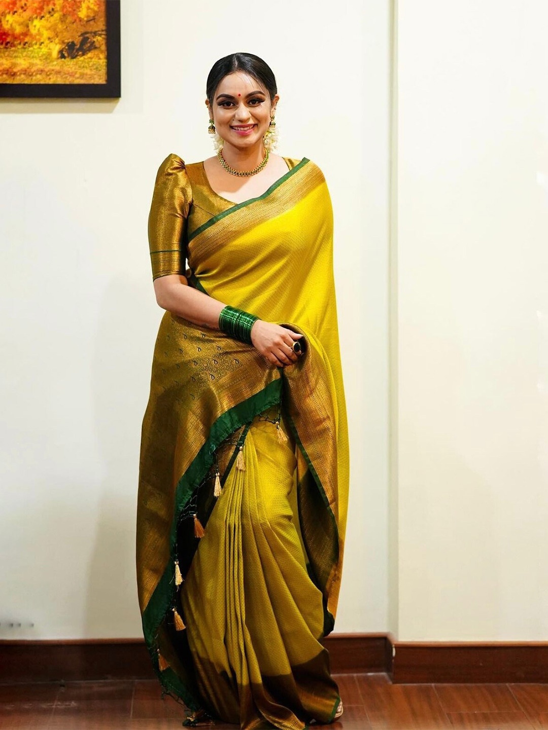 

Visit Wear Geometric Woven Design Banarasi Saree, Yellow