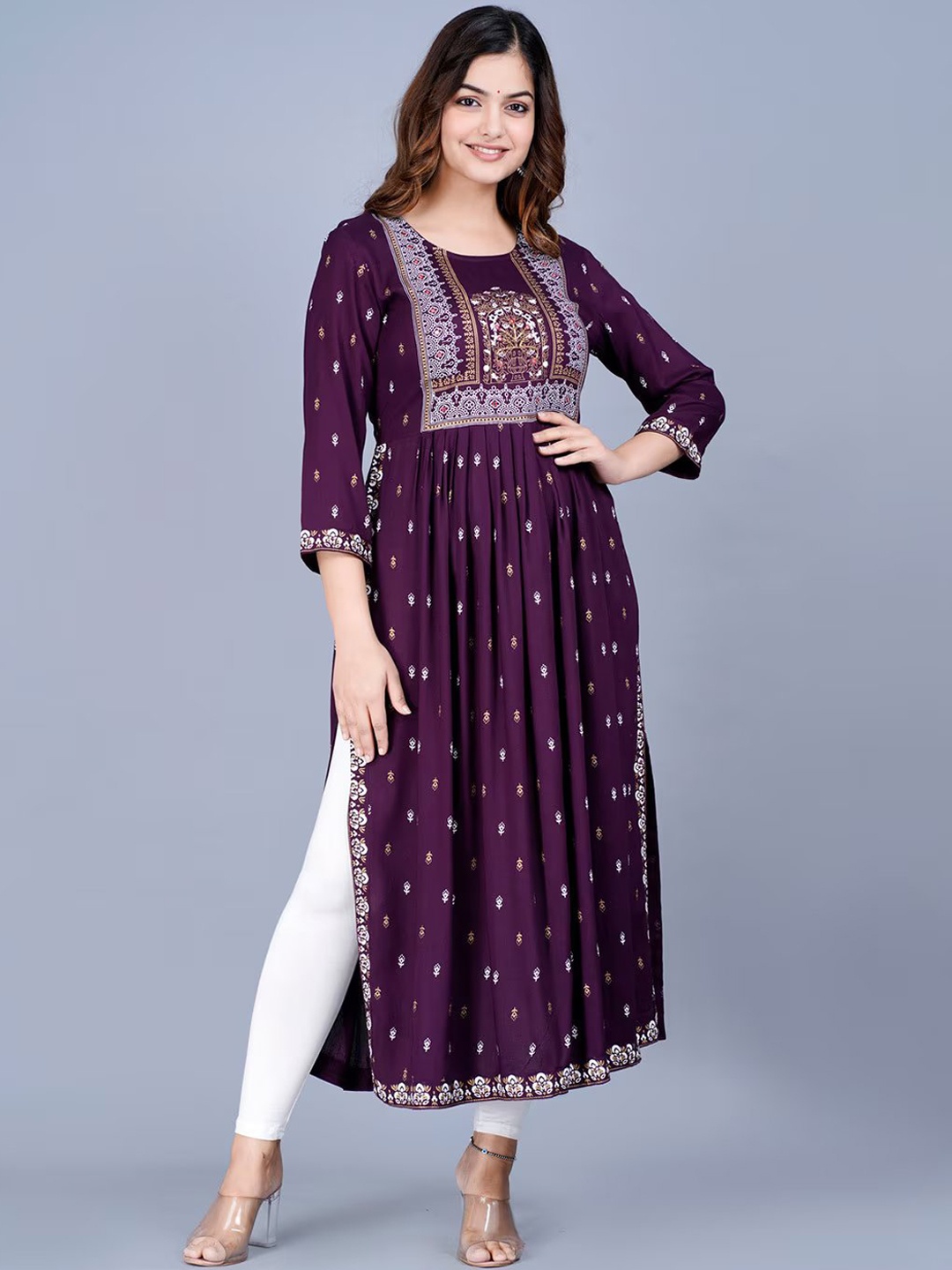 

BRASK INDIA Ethnic Motif Printed A-Line Kurta, Violet