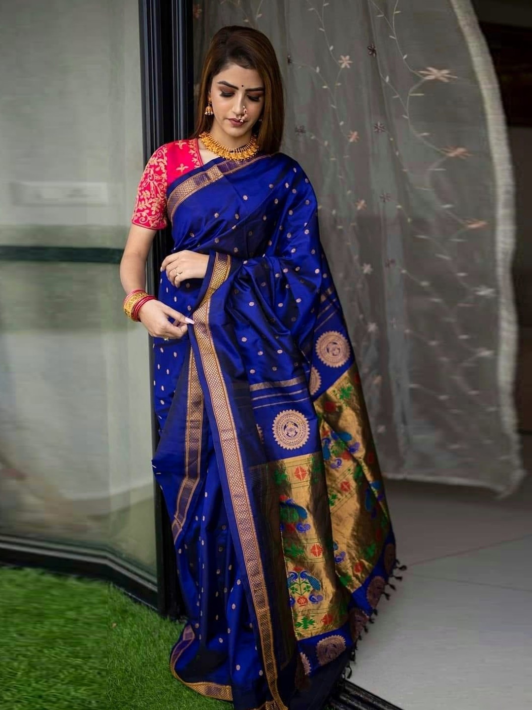 

Visit Wear Ethnic Motifs Woven Design Zari Kanjeevaram Saree, Blue