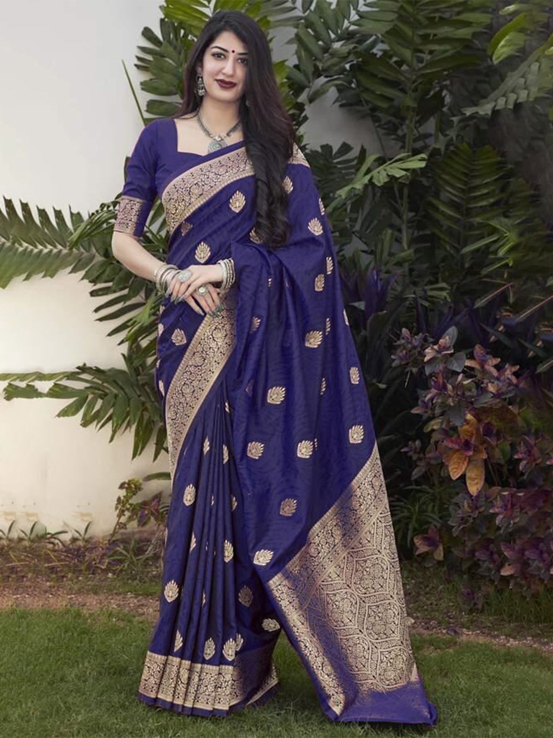 

Visit Wear Ethnic Motifs Woven Design Zari Art Silk Banarasi Saree, Blue