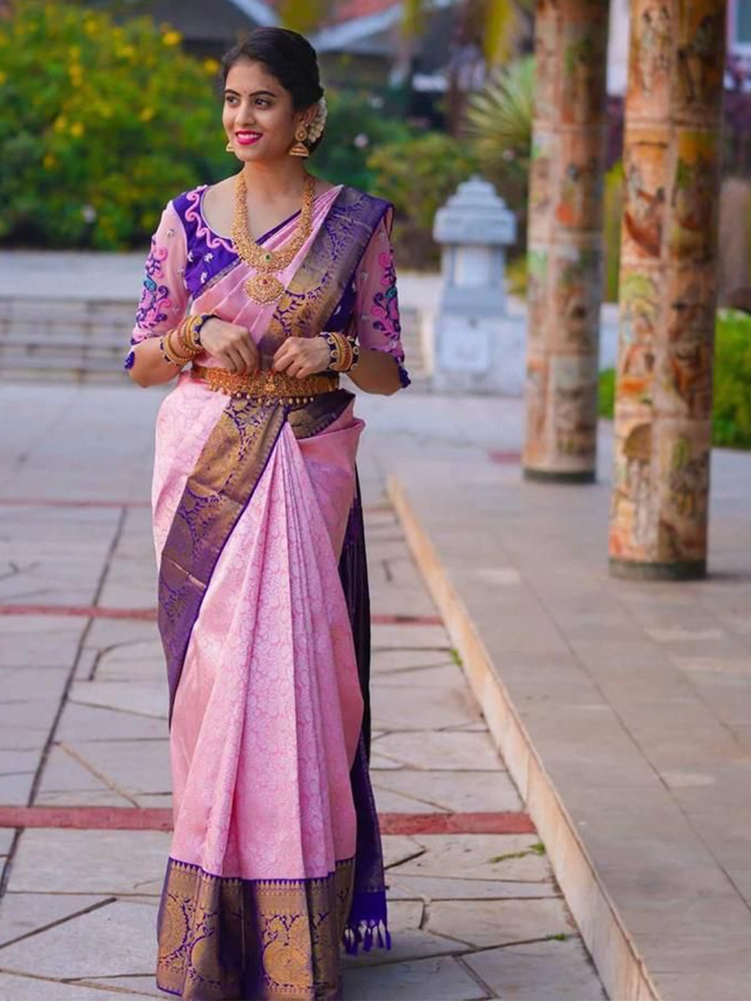

Visit Wear Ethnic Motifs Woven Design Zari Detail Saree, Pink