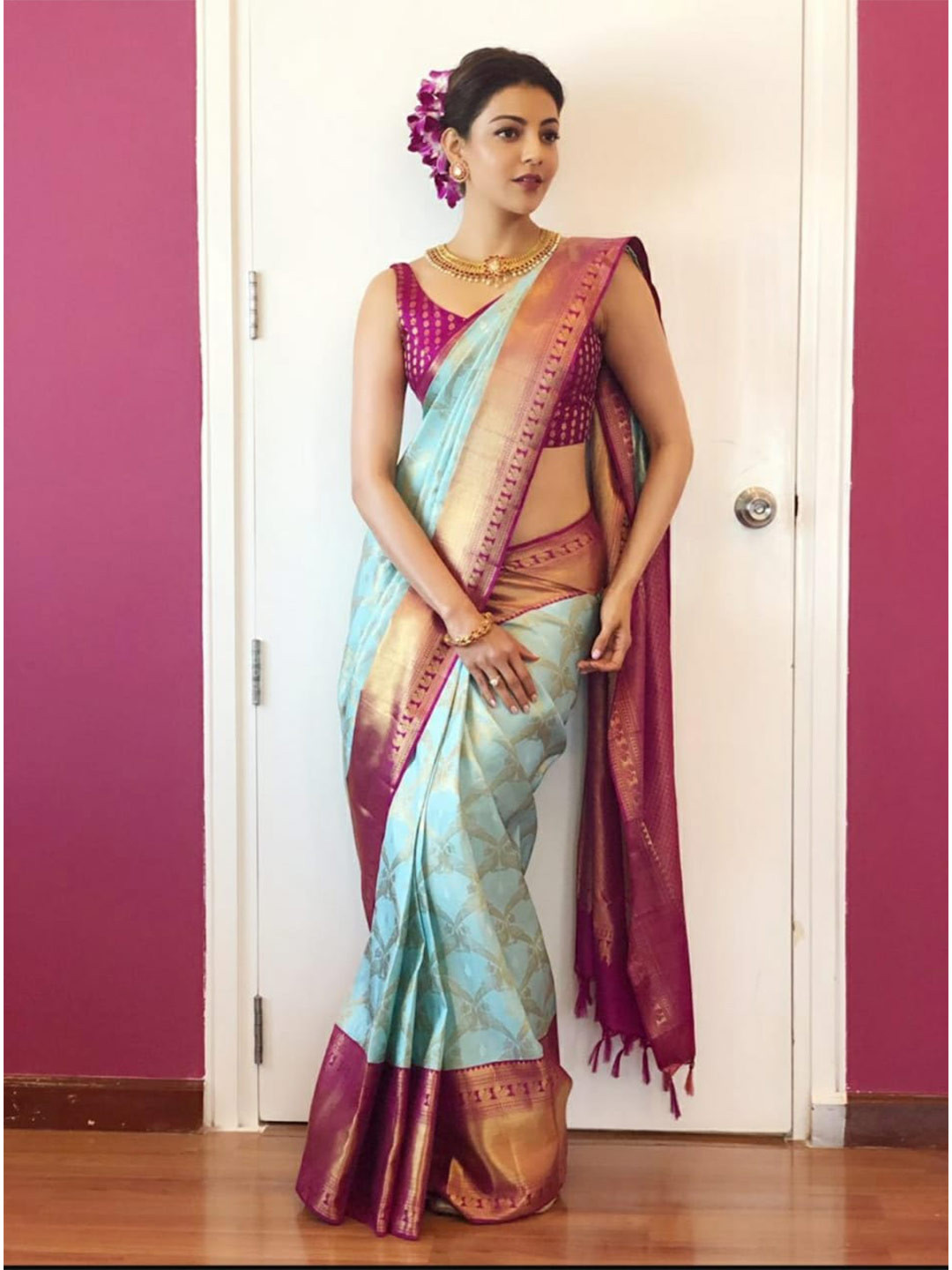 

Visit Wear Ethnic Motifs Woven Design Zari Kanjeevaram Saree, Turquoise blue
