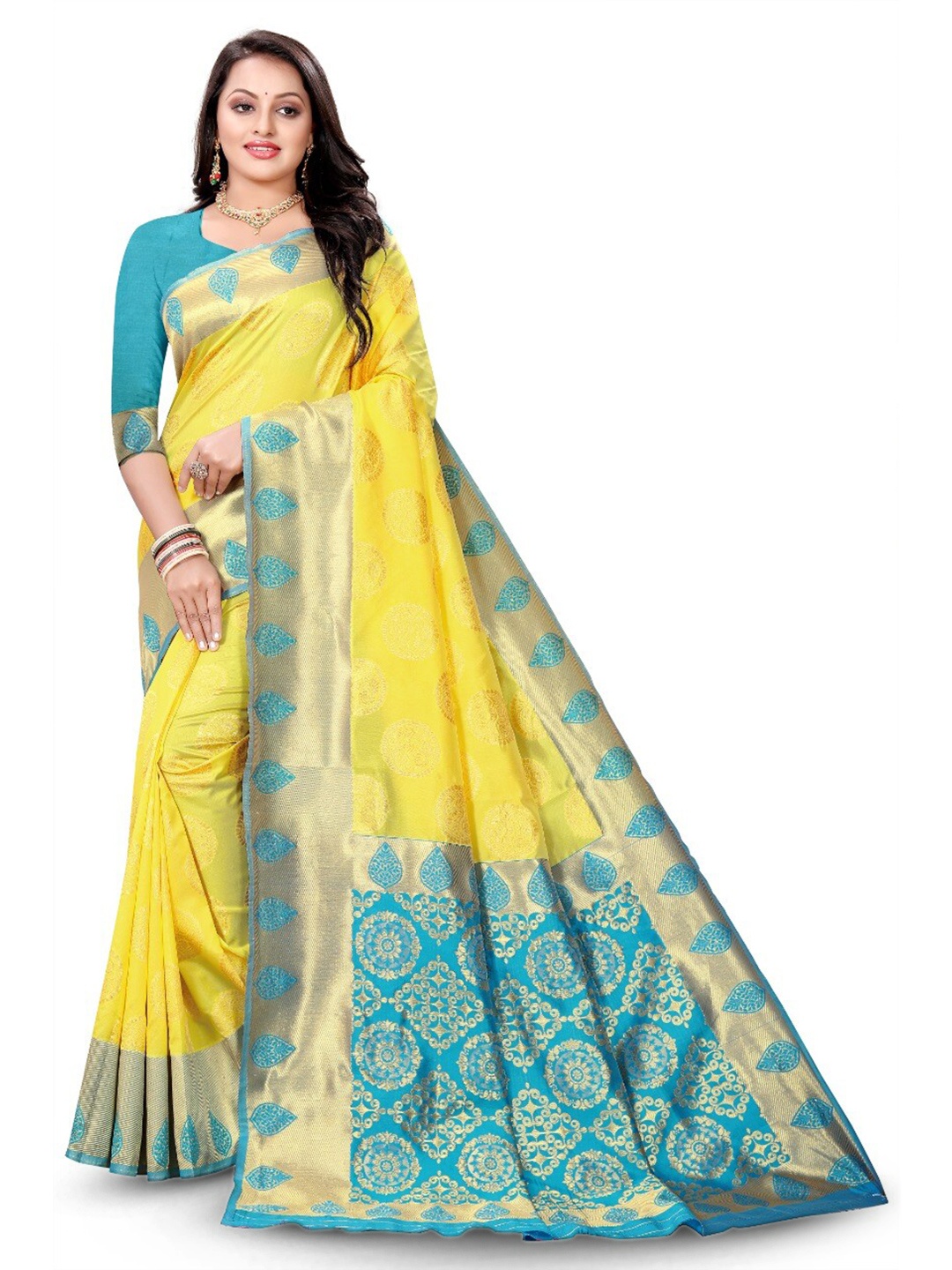 

Visit Wear Yellow and Green Art Silk Kanjeevaram Saree