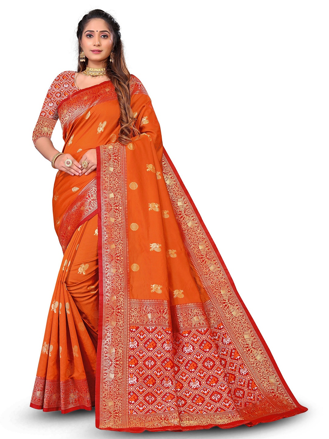 

Visit Wear Ethnic Motifs Woven Design Banarasi Saree, Orange