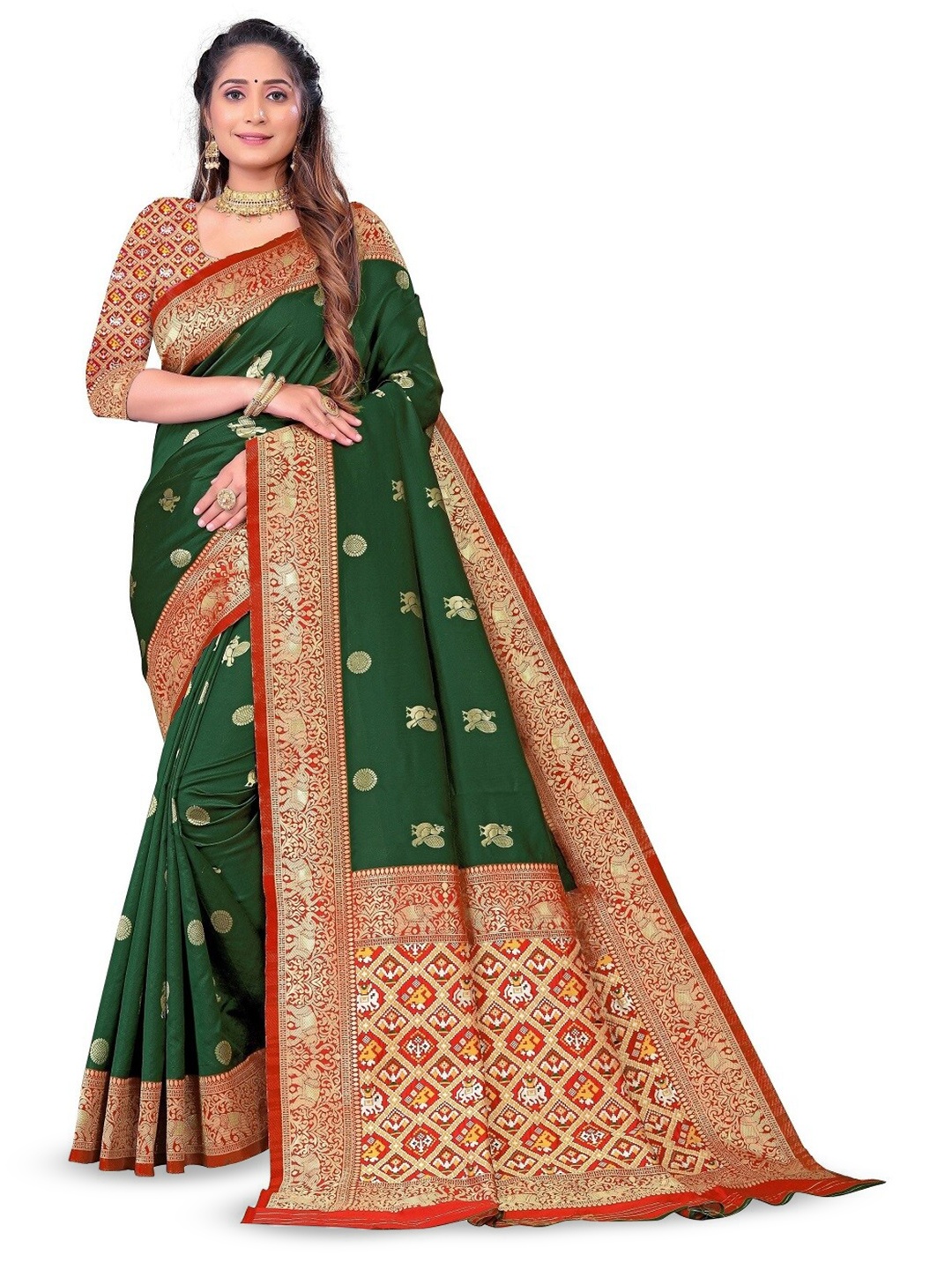 

Visit Wear Ethnic Motifs Woven Design Zari Banarasi Saree, Green