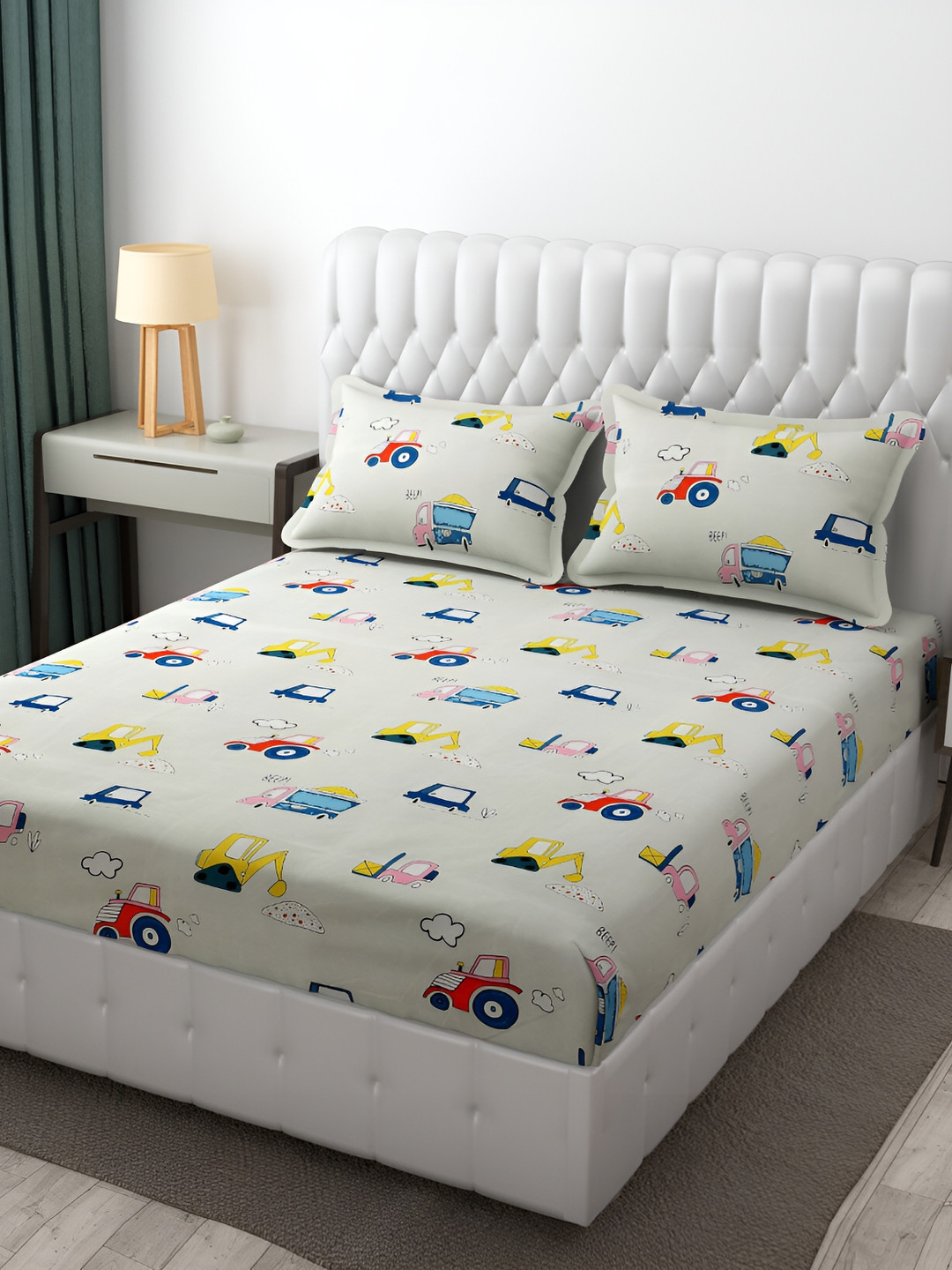 

Furnistitchs Off White & Yellow Cartoon Characters 300 TC King Bedsheet & 2 Pillow Covers