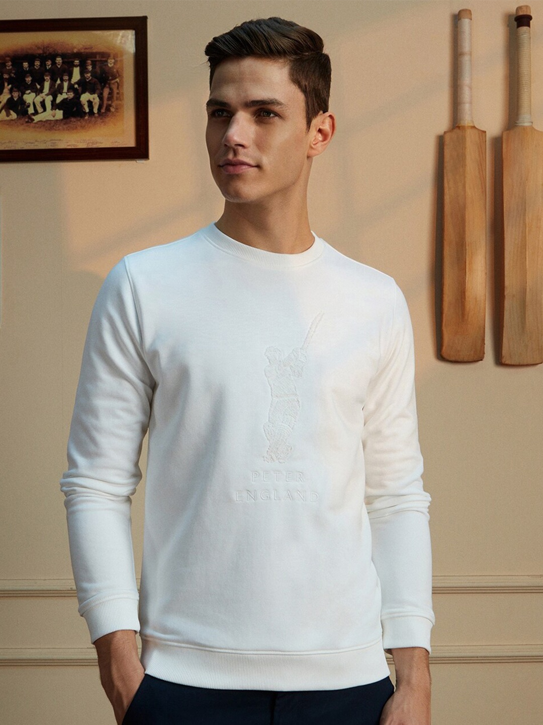 

Peter England Casuals Graphic Embroidered Long Sleeves Pullover Sweatshirt, White