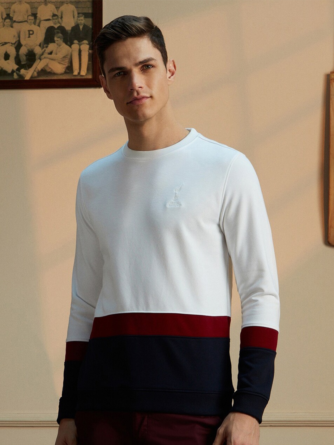 

Peter England Casuals Colourblocked Round Neck Pullover Sweatshirt, White