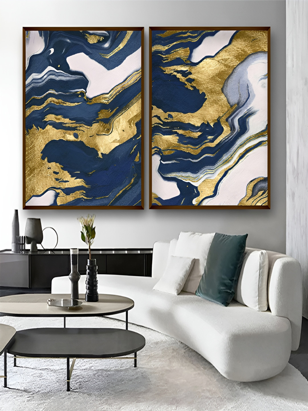 

Artsense Blue & White 2 Pieces Canvas Abstract Painting Wall Art