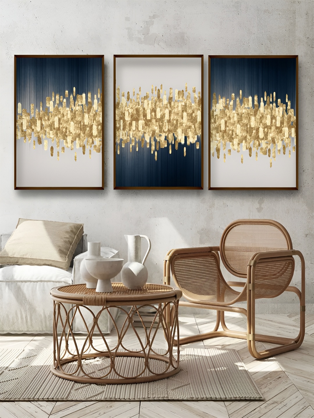 

Artsense Blue & Gold Toned Canvas Abstract Painting Wall Art