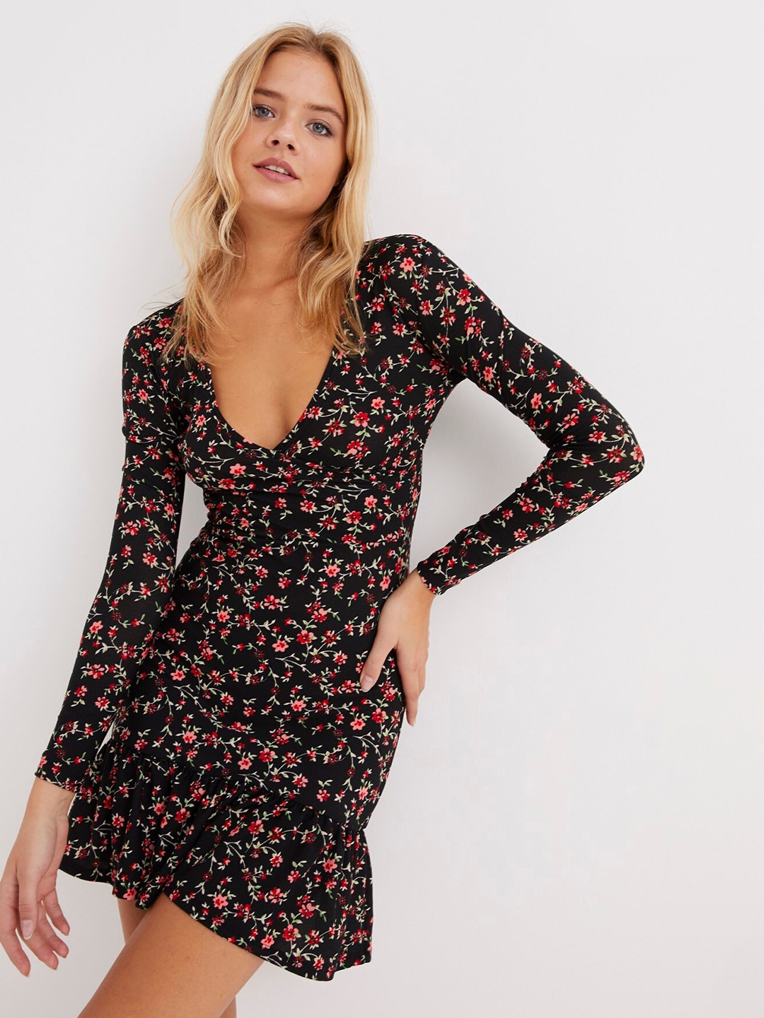 

Cool & Sexy Floral Printed Sheath Mini Dress, Black