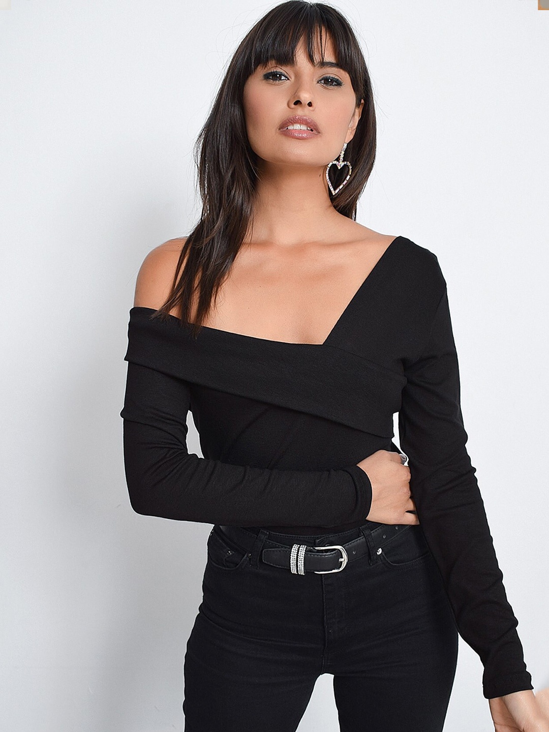 

Cool & Sexy Off-Shoulder Fitted Crop Top, Black