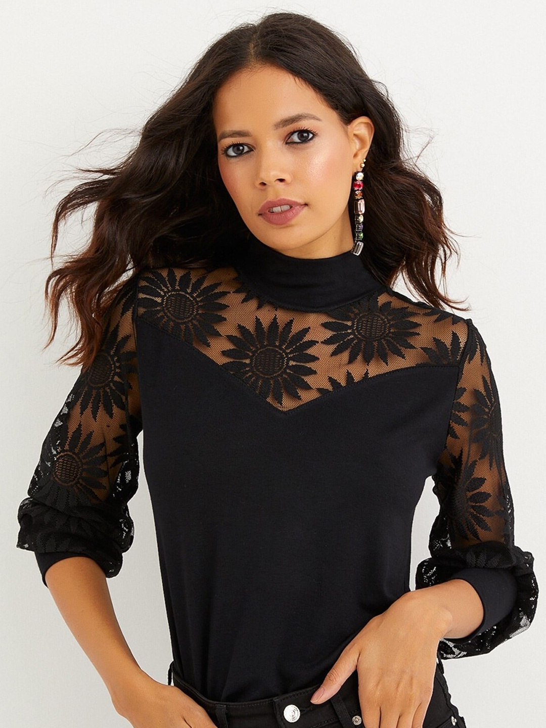 

Cool & Sexy Self Design High Neck Top, Black