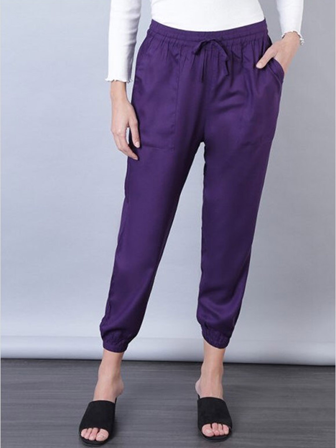

Aila Women Regular Fit Easy Wash High Rise Joggers, Purple