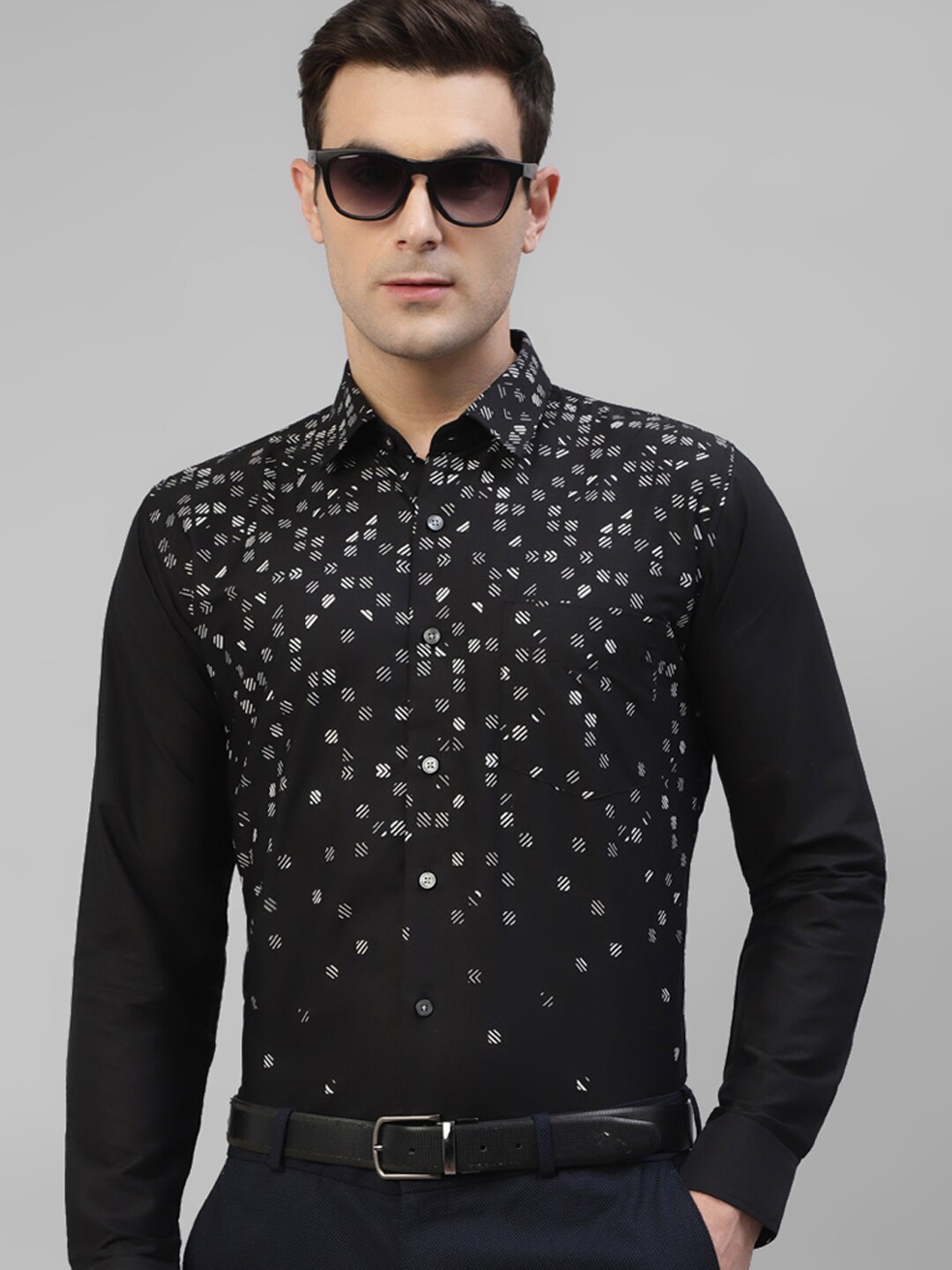 

Hancock Original Slim Fit Geometric Printed Party Shirt, Black