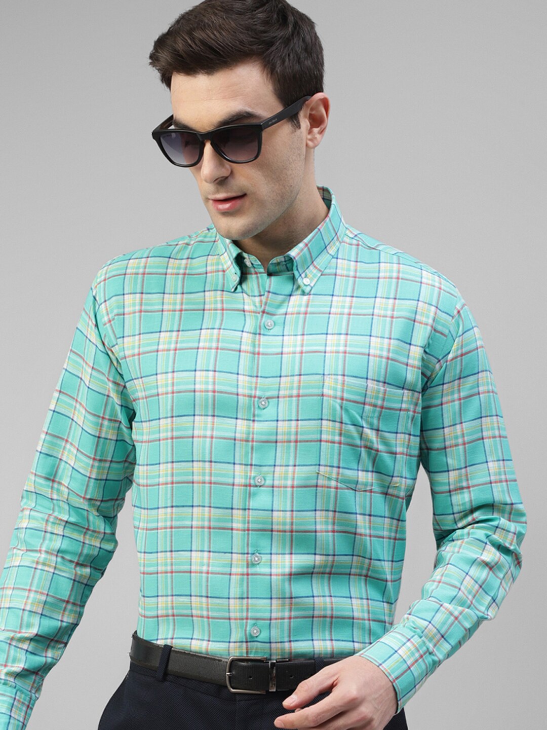 

Hancock Original Slim Fit Windowpane Checked Button-Down Collar Linen Formal Shirt, Green