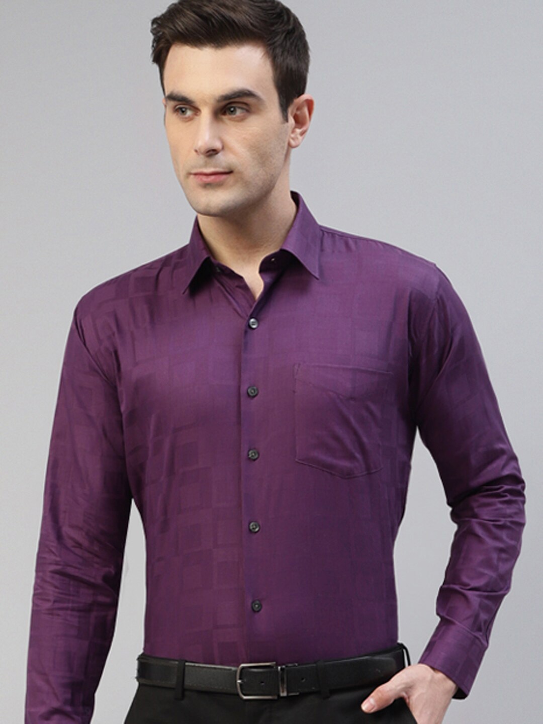 

Hancock Original Slim Fit Geometric Self Design Cotton Party Shirt, Purple