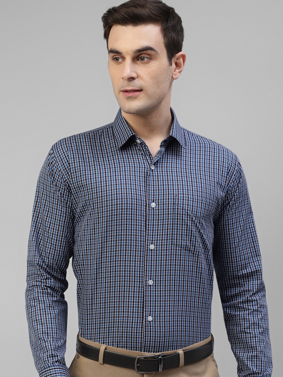 

Hancock Original Slim Fit Micro Checked Cotton Formal Shirt, Navy blue