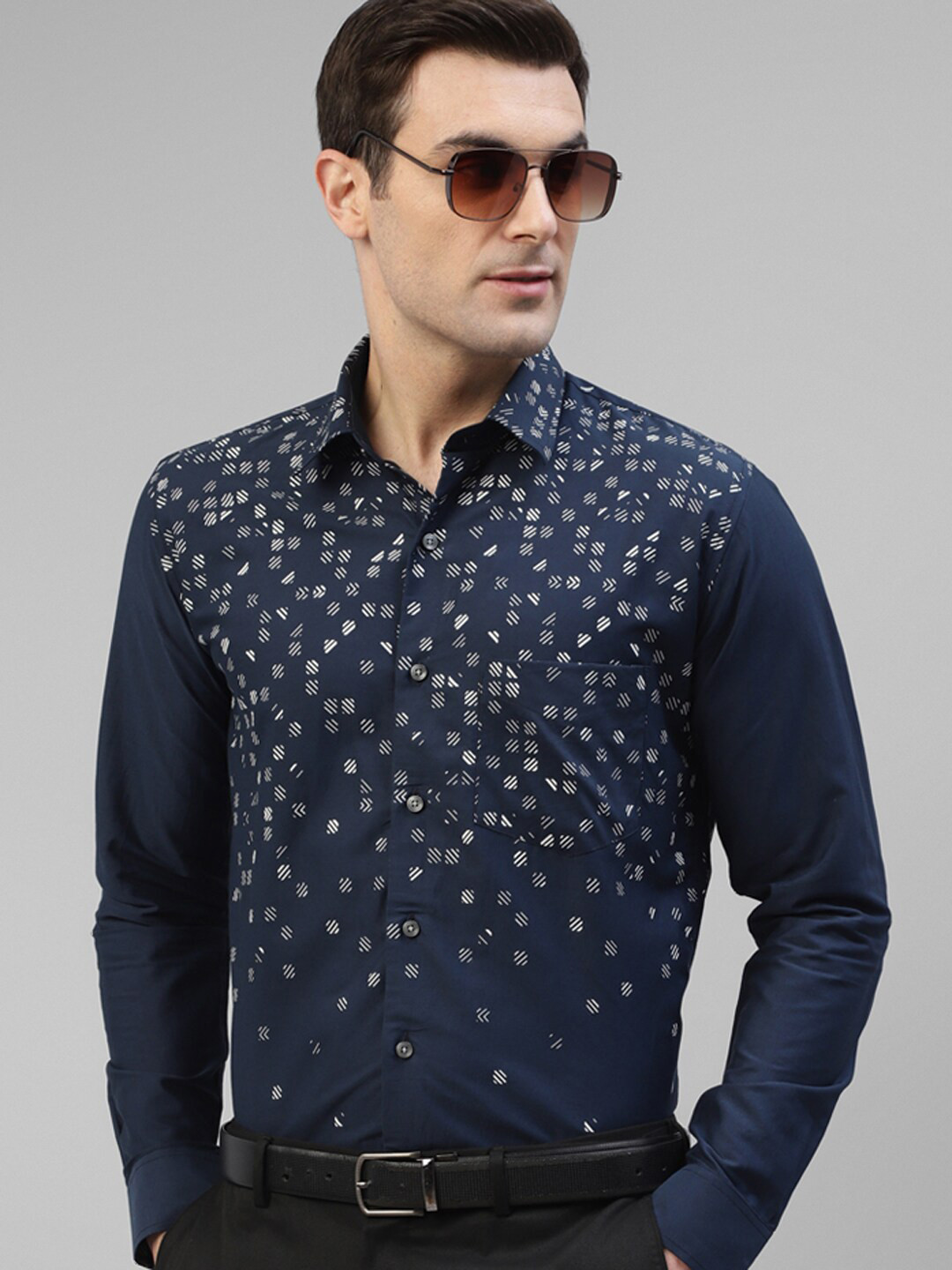 

Hancock Men Original Slim Fit Geometric Printed Party Shirt, Navy blue