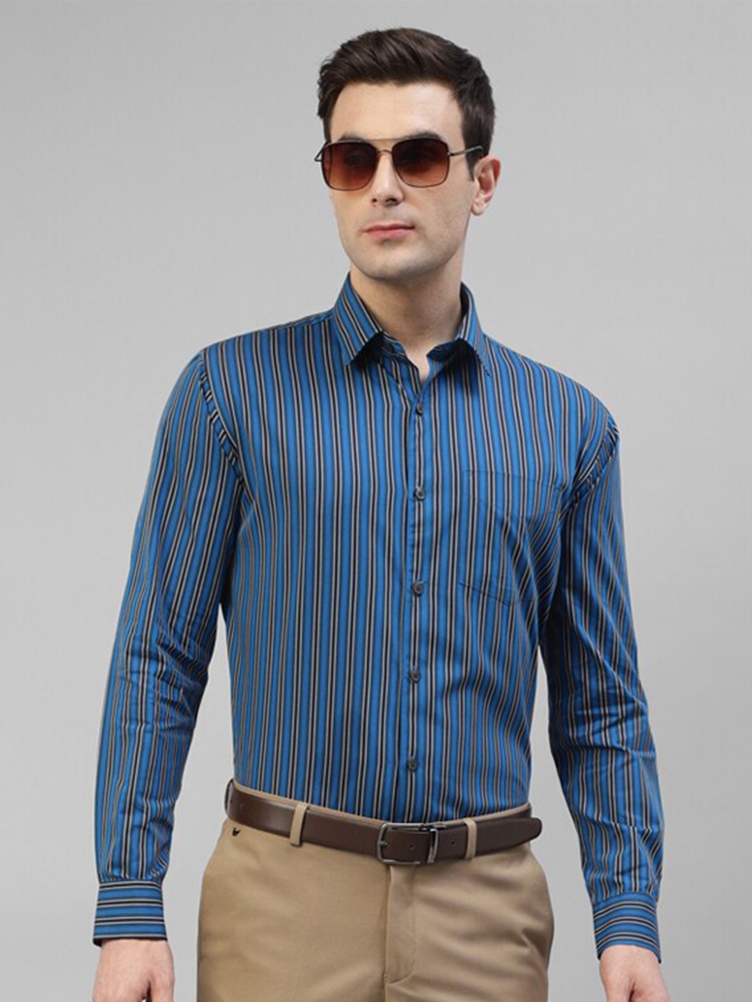 

Hancock Original Slim Fit Vertical Striped Pure Cotton Formal Shirt, Blue