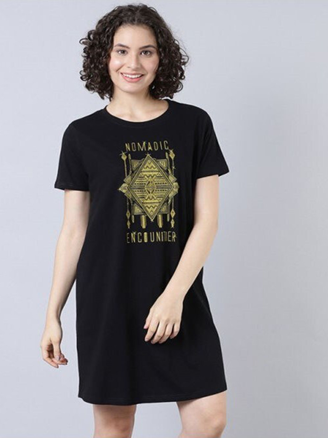 

Aila Graphic Printed Nightdress, Black