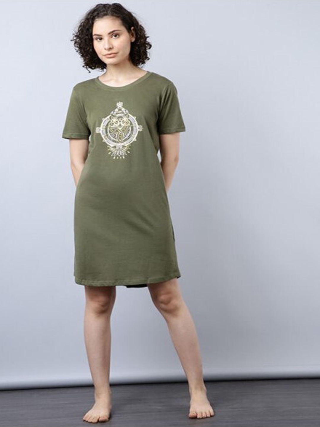 

Aila Printed T-shirt Nightdress, Green