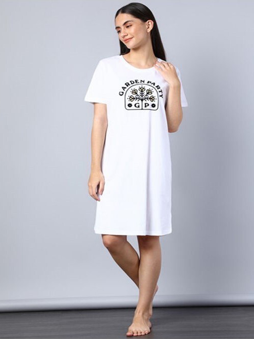 

Aila Typography Printed T-shirt Nightdress, White