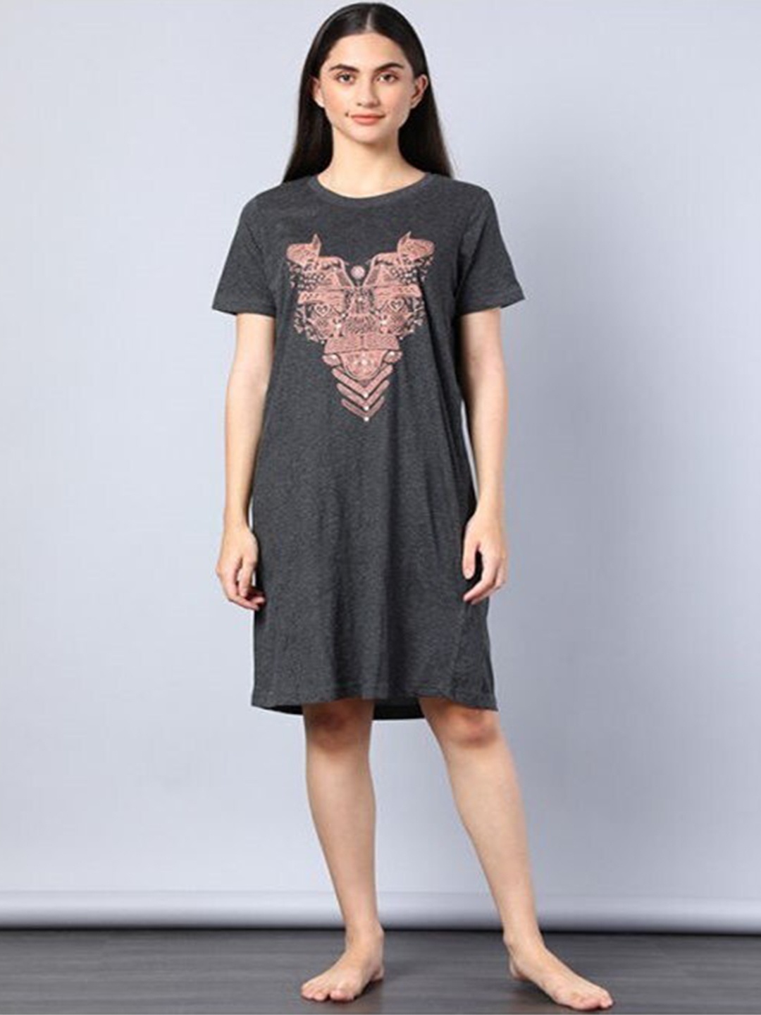 

Aila Graphic Printed T-shirt Nightdress, Charcoal