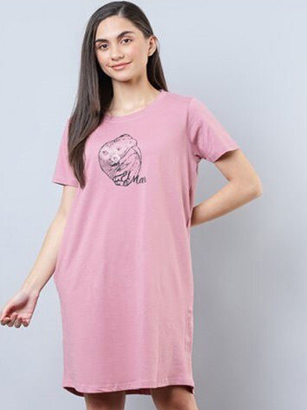 

Aila Graphic Printed Nightdress, Mauve