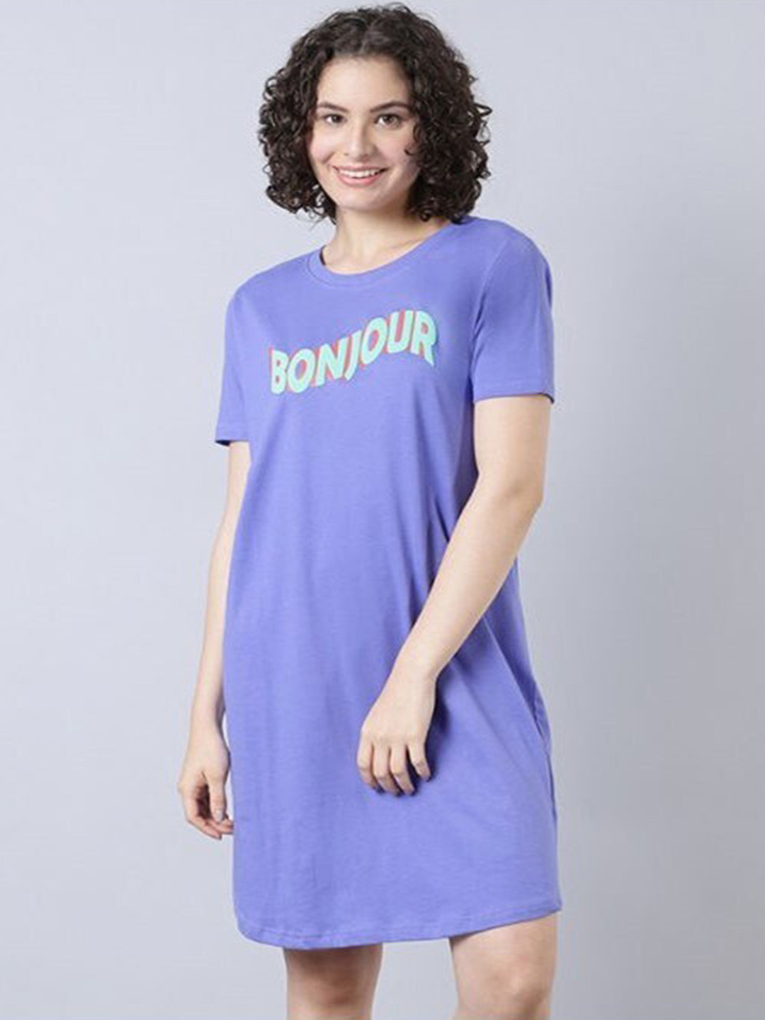 

Aila Typography Printed T-Shirt Nightdress, Violet